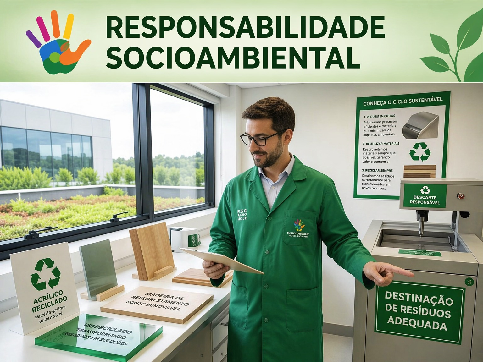 Laboratório de responsabilidade socioambiental e descarte de resíduos
